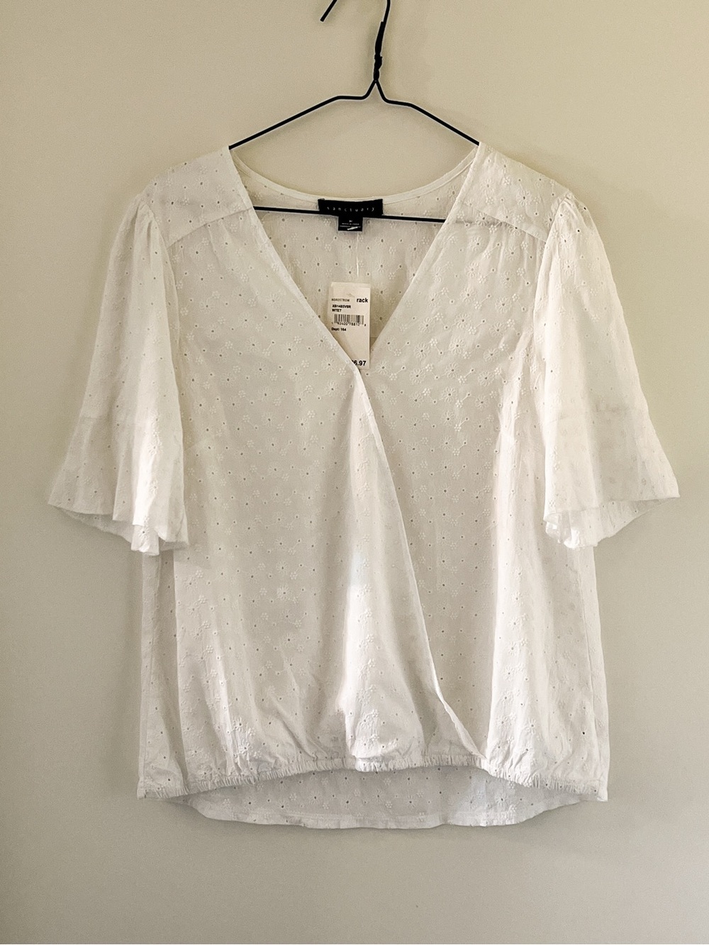 Sanctuary White Eyelet Wrap Flutter Sleeve Blouse